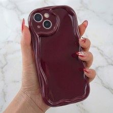 Fibaks Apple iPhone 15 Plus Uyumlu Kılıf Kamera Korumalı Dalga Kenarlı Darbe Emici Bordo Silikon Kapak