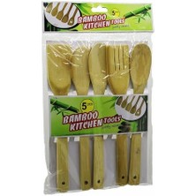 Hype Store ® 5'li Büyük Boy Doğal Bambu Kaşık Spatula Mutfak Tahta Kaşık Seti 30CM