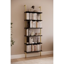 Solto Home OB7-21 Duvara Monte  6 Raflı Gold Metal Kitaplık | Modern Dekoratif Siyah Duvar Rafı | Reyon Rafı | Ofis – Salon - Mağaza Raf Sitemi