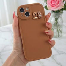 Fibaks Apple iPhone 15 Uyumlu Kılıf Tasarımlı Desenli Kamera Korumalı Ayıcık ve Tavşan Yumuşak Silikon Kapak