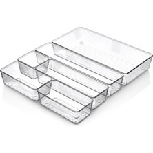 Hype Store Mallart® 6'lı Şeffaf Çekmece Düzenleyici Seti – Plastik Organizer Kutular | Makyaj, Ofis, Mutfak ve