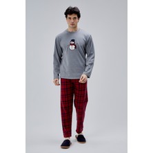 Moon Cover Mooncover Erkek  Kardan Adam Nakışlı Yılbaşı Pijama Takımı – Sevgili Kombini, Gri