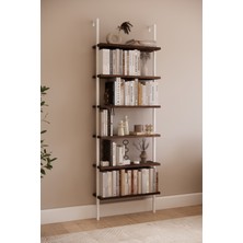 Solto Home OB7-42 Duvara Monte  6 Raflı Beyaz Metal Kitaplık | Modern Dekoratif Ceviz Duvar Rafı | Reyon Rafı | Ofis – Salon - Mağaza Raf Sitemi