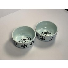 Hype Store Seramik Kase Kedi Mama Su Kabı Mavi Renk 2'li