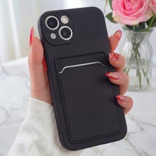 Fibaks Apple iPhone 15 Kamera Korumalı Kartlıklı Cüzdanlı Kırmızı Tuşlu Siyah Silikon Kılıf