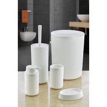 Hype Store 5 Parça Banyo Seti 7 Litre Dokunmatik Çöp Kovalı, Antibakteriyel Fırça (Siyah-Gri) (Beyaz)