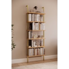 Solto Home OB7-24 Duvara Monte  6 Raflı Gold Metal Kitaplık | Modern Dekoratif Meşe Duvar Rafı | Reyon Rafı | Ofis – Salon - Mağaza Raf Sitemi