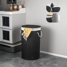 Hype Store Hasır Katlanır Çamaşır Sepeti Yuvarlak 55 Litre (35CM*35CM*61CM), Doğal Malzemeden Üretilmiş Çamaşır