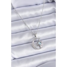 Clariss 316L Çelik Gümüş Renk Zirkon Taşlı Ay Yıldız Model Kadın Kolye