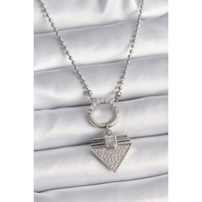 Clariss 316L Çelik Gümüş Renk Topçuk Zincir Zirkon Taşlı Üçgen Model Kadın Kolye