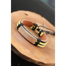 Moco Metal Aksesuarlı Sarı Siyah Renk Deri Erkek Bileklik