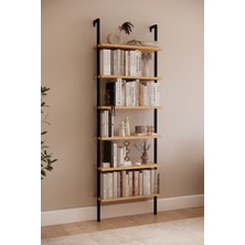 Solto Home OB7-14 Duvara Monte  6 Raflı Siyah Metal Kitaplık | Modern Dekoratif Meşe Duvar Rafı | Reyon Rafı | Ofis – Salon - Mağaza Raf Sitemi