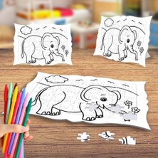 Asilmeydan Çiçekler ve Sevimli Fil Boyama Puzzle Tablo Çocuk Eğitici Yapboz