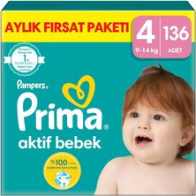 Hype Store Prima Aktif Bebek, Bebek Bezi 4 Numara, 136 Adet Aylık Fırsat Paketi