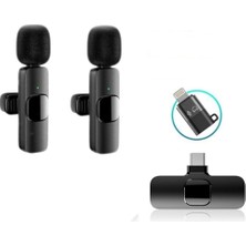 Hype Store K9-D2 Lightning-Type-C Dönüştürücülü Wireless Kablosuz Çiftli Yaka Mikrofonu