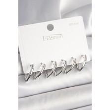 Clariss 925 Ayar Gümüş Çivi Pirinç Gümüş Renk Üçgen Model Kadın Küpe Seti