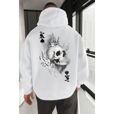 Bellanova Unisex Oversize Kapüşonlu King Skull Taç Zar Desenli Kupa Sembol Baskılı Streetwear Sweatshirt