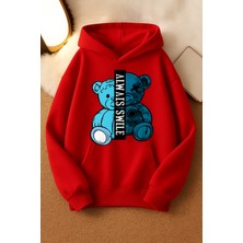 Bellanova Unisex 3 Iplik Kapüşonlu Kanguru Cepli Ayıcık Baskılı Oversize Sweatshirt