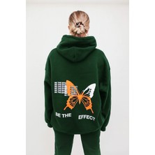 Bellanova Unisex 3 Iplik Kapüşonlu Kanguru Cepli Kelebek Desenli Oversize Baskılı Sweatshirt