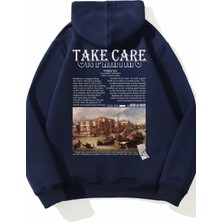 Bellanova “take Care Baskılı Kapüşonlu Sweatshirt Unisex Oversize Günlük Sıcak Tutan Sokak Stili”