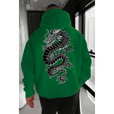 Bellanova "3 Iplik Kapüşonlu Kanguru Cepli Ejderha Baskılı Unisex Hoodie Sweatshirt"