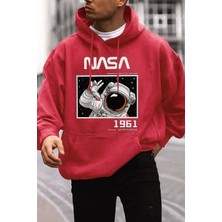 Bellanova Unisex Oversize Kapüşonlu Astronot Uzay Temalı Grafik Baskılı Rahat Spor Sweatshirt