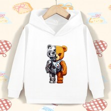 Bellanova Unisex 3 Iplik Şardonlu Kapüşonlu Kanguru Cepli Yarı Robot Ayıcık Baskılı Hoodie
