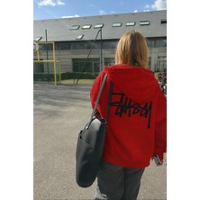 Bellanova Unisex Oversize 3 Iplik Şardonlu Arka Yazı Baskılı Kapüşonlu Kalın Sweatshirt