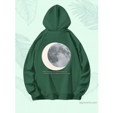 Bellanova Unisex Oversize Kapüşonlu Ay Evreleri Baskılı Minimal Rahat Sokak Modası Sweatshirt