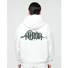 Bellanova Unisex Oversize Kapüşonlu Yılan Desenli Bloodline Yazı Baskılı Streetwear Sweatshirt