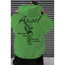 Bellanova Unisex Oversize Kapüşonlu Angel Melek Figürlü Yazı Baskılı Sokak Modası Sweatshirt