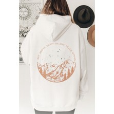 Bellanova Unisex Oversize Kapüşonlu Dağ Manzara ve Yıldız Grafik Baskılı Rahat Sokak Modası Sweatshirt