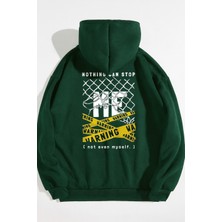 Bellanova Unisex Oversize Kapüşonlu Warning Yazı Grafik Baskılı Sokak Stili Rahat Günlük Sweatshirt