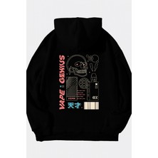 Bellanova Unisex Oversize Kapüşonlu Baskılı Vape Skull Grafik Sokak Modası Rahat Tarz Sweatshirt