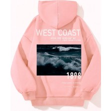 Bellanova 3 Iplik Kapüşonlu Sweatshirt, Kanguru Cepli, Dalga Desenli “west Coast 1898” Baskılı Unisex