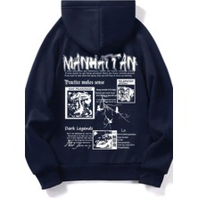 Bellanova “manhattan Baskı Arkası Yazılı Kapüşonlu Unisex Sweatshirt Şehir Temalı Modern Sokak Stili”