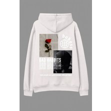 Bellanova "unisex Kapüşonlu Sweat – Gül ve Maskeli Figür Baskılı, Oversize, Kanguru Cepli"