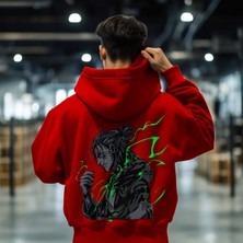 Bellanova “3 Iplik Kapüşonlu Kanguru Cepli Arkası Anime Şimşek Desenli Oversize Sweatshirt”