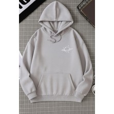 Bellanova “3 Iplik Kapüşonlu Kanguru Cepli Gezegen Baskılı Rahat Unisex Sweatshirt”