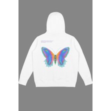 Bellanova Unisex Oversize Kapüşonlu Renkli Kelebek Desenli Streetwear Grafik Baskı Sweatshirt
