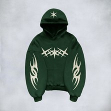 Bellanova Unisex Oversize Kapüşonlu Tribal Kol Detaylı Yıldız Baskılı Streetwear Grafik Sweatshirt