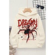 Bellanova Unisex Oversize Kapüşonlu Dreamy Örümcek Ağ Desenli Grafik Baskılı Streetwear Sweatshirt