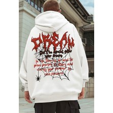 Bellanova Unisex Oversize Kapüşonlu Dream Yazı Örümcek Ağı ve Örümcek Baskılı Streetwear Sweatshirt