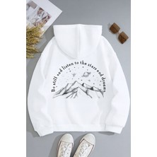 Bellanova Unisex Oversize Kapüşonlu Dağ ve Yıldız Baskılı Astronomi Temalı Rahat Günlük Sweatshirt