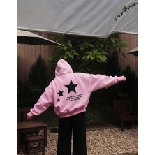 Bellanova Unisex Oversize Kapüşonlu Sweatshirt Arka Büyük Yıldız Baskılı Rahat Günlük Streetwear