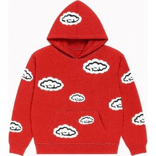 Bellanova Unisex Kapüşonlu Sweatshirt 3 Iplik Kanguru Cepli Rahat Kesim Bulut Desenli Baskılı Hoodie