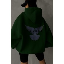 Bellanova Unisex Oversize Kapüşonlu Sweatshirt Arka Kanat ve Reload Yazı Baskılı Günlük Streetwear