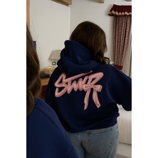 Bellanova Unisex 3 Iplik Oversize Kapüşonlu Kanguru Cepli Swnd Fiyonk Desenli Sırt Baskılı Sweatshirt