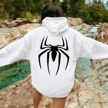 Bellanova 3 Iplik Unisex Kapüşonlu Kanguru Cepli Hoodie Büyük Siyah Örümcek Baskılı Sweatshirt