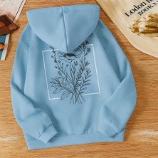 Bellanova Kadın Kapüşonlu Kanguru Cepli Oversize Sweatshirt Arka Çiçek Desenli Baskılı Rahat Günlük